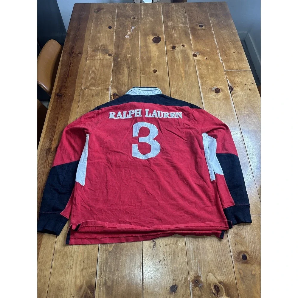 Polo Ralph Lauren Men's Red Black White Custom Fit Rugby Shirt Size L/G #3